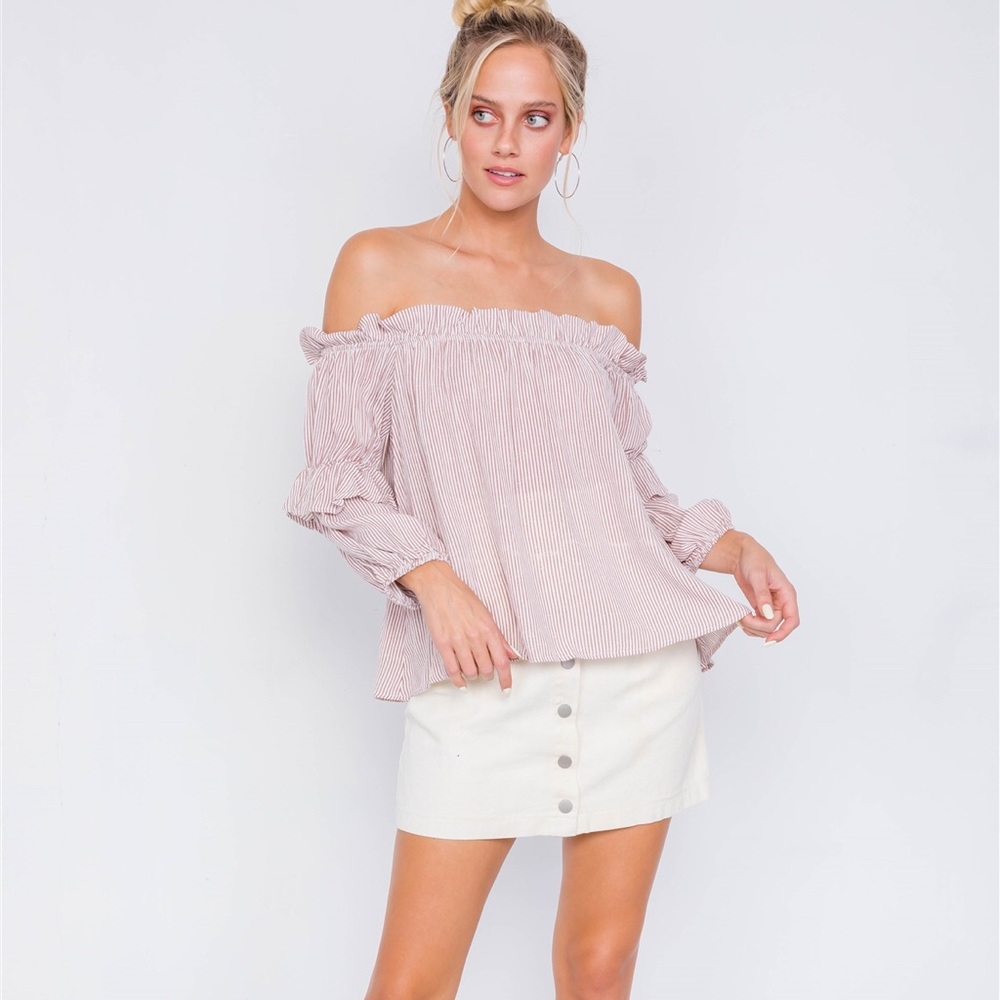 ❤️HP! Off The Shoulder Stripe Blouse - Picture 3 of 5